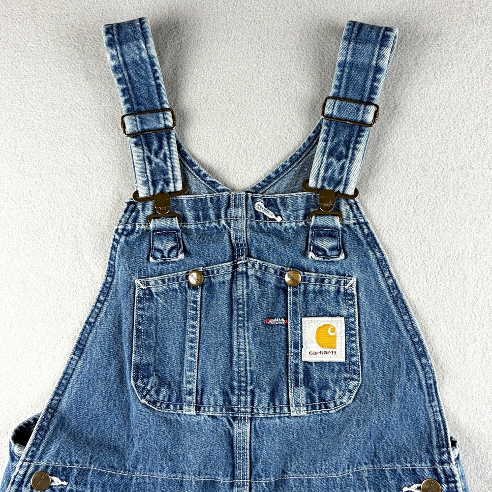 Carhartt Denim Bib Overalls Blue Workwear Straight Leg Men's 34x29